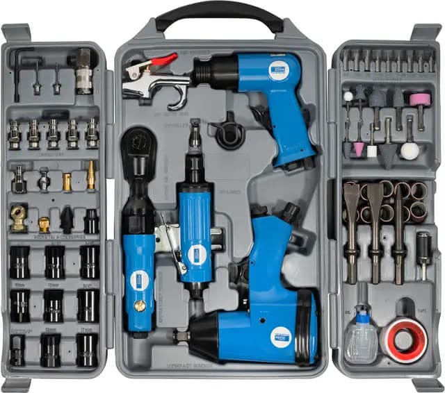 Güde Druckluftgeräte-Set 71-tlg. (6 bar Arbeitsdruck, 1/4" Anschlussgewinde, inkl. DL-Schlagschrauber, DL-Meißelhammer, DL-Ratschenschrauber, DL-Geradschleifer & umfangreiches Zubehör)