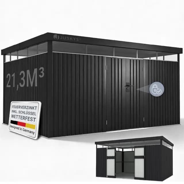 Juskys® Gerätehaus Luzern XL - 12 m² - Metall Geräteschuppen mit Türen & Fenstern - wetterfest & abschließbar - Fahrradgarage, Gartenhaus - Anthrazit