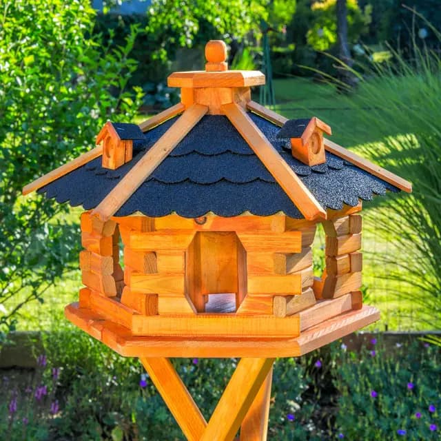Deko-Shop-Hannusch Vogelhaus mit Ständer und Solarbeleuchtung Größe L Schwarz