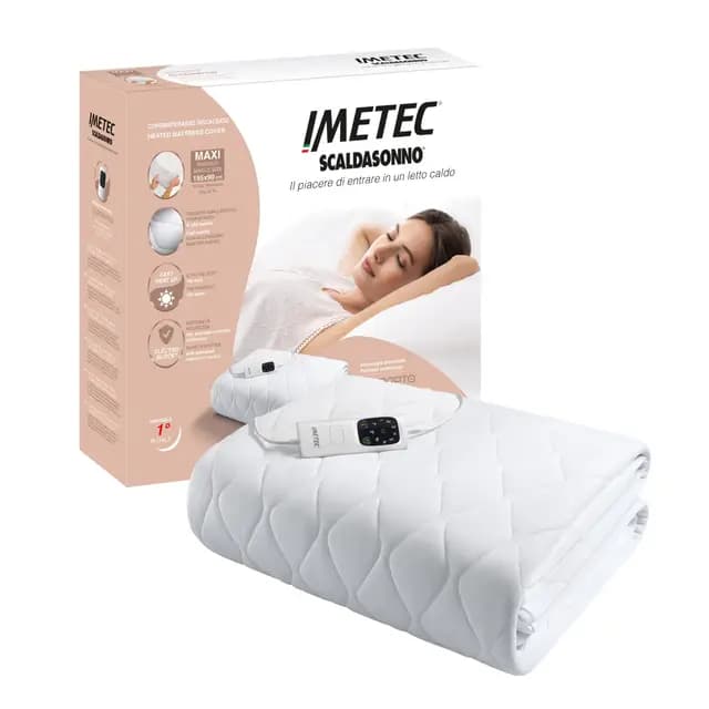 Imetec Scaldasonno Adapto, Maxi-Spann-Wärmeunterbett für Einzelbett, 195x90 cm, geringer Stromverbrauch, schnelle Erwärmung, indiv. Temperatur, hypoallergenes gestepptes Gewebe, Steuerung mit 6 Temp.