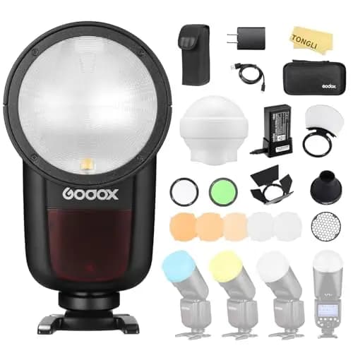 GODOX V1-S TTL Rundkopf Kamerablitz Kit,Rundblitz 2,4G 1/8000 HSS Speedlite 76W mit 2*VB26A Akku und GODOX AK-R1 Zubehör,Aufsteckblitz kompatibel mit Sony DSLR-Kamera