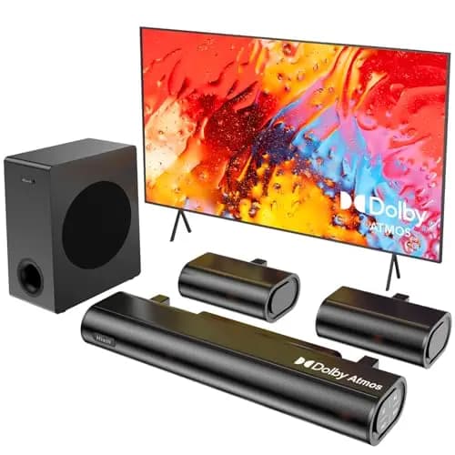 Hiwill 5.1 Dolby Atmos mit Soundbar für TV Geräte, Surround Heimkino Soundsystem für Fernseher, 2 Rear-Lautsprechern, Sound Bar mit Subwoofer 5.25'', eARC/ARC/Opt/AUX/USB, HiElite A51, 2025