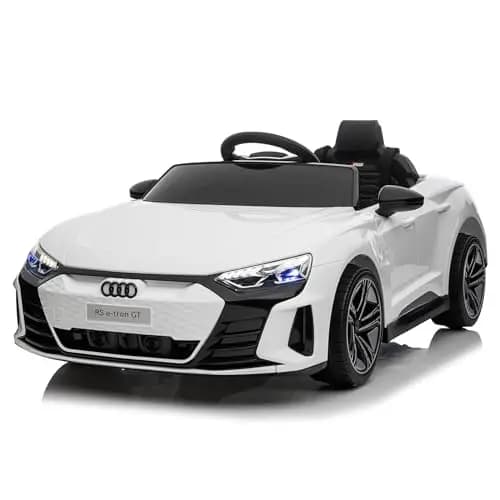 LEADZM Elektro Kinderauto mit Musik & Hupe & Scheinwerfer, 12V Kinder Elektroauto Kinderfahrzeug, 3-5km/h für Kinder (Weiß)
