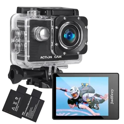 Action Cam FHD 1080P/12MP, Unterwasserkamera wasserdicht bis 30M, 140 Grad Weitwinkel Action Kamera mit Zwei 900 mAh wiederaufladbare Akkus und Zubehör-Set
