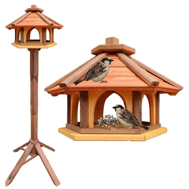 Dacko-Wood Vogelfutterhaus mit Ständer aus Holz, wetterfest