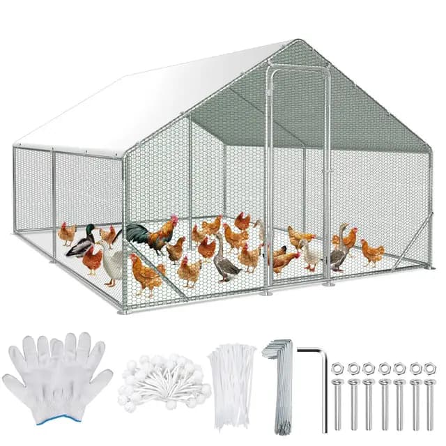 Freilaufgehege 3x4x2m – Begehbarer Hühnerstall Verzinkter Stahl Kleintierstall Hühnerhaus Dach Geflügelstall mit Sonnenschutzdach und Tür für Haustierkäfig Hühnerkäfig Kleintiere Pflanzen