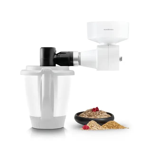 Wundermix - Flockenquetsche WunderCentix® Achse + Flockenquetsche Aufsatz für Thermomix TM6 TM5 • Haferflocken & Getreide selbst quetschen • Edelstahl Walze • Flockenpresse elektrisch für Müslis