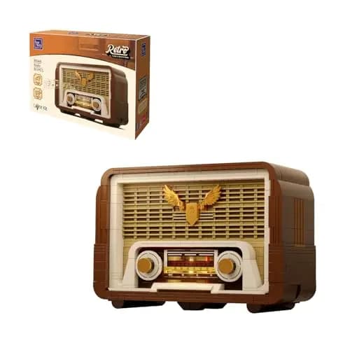 PANTASY Vintage Radio Klemmbaustein-Set für Erwachsene, Retro Radio Modell mit Lichtmodul und beweglichem Abstimmknopf, Handy-Lautsprecher Verstärker Elektronikstruktur, Deko Geschenk