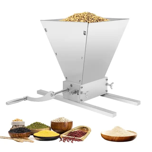 4L Manuelle Getreidemühle, Verstellbar 0-2,5mm Spalt, 26,6 cm Edelstahl Getreidequetsche mit 11,4 cm Handkurbel, Malzmühle für Gerste Weizen Malz, Inklusive 2 Aluminium-Streifen, Silber