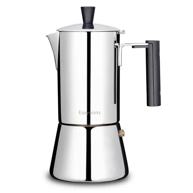 Easyworkz | Pedro Espressokocher aus Edelstahl | Espressotopf für Induktions-Gas und alle Herde | Mokkakanne für 6 Tassen 300ml | Silber