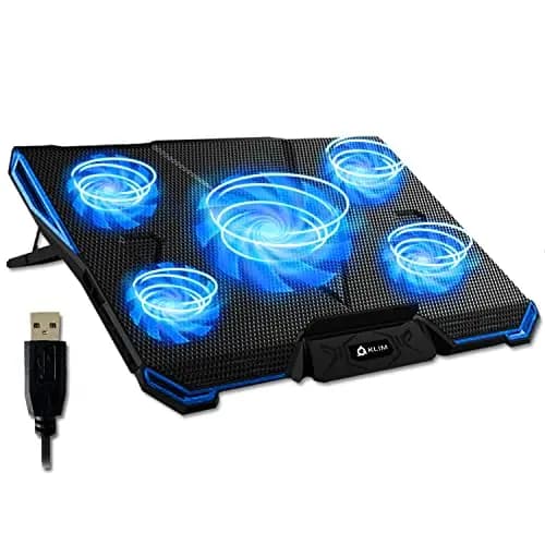KLIM Cyclone - Laptop Kühler - NEU - Ständer - Maximale Kühlung - Verhindere Überhitzung - Schütze Dein Laptop - 5 Lüfter 2200 & 1200 RPM - Cooling Pad für Computer PS5 PS4 Xbox One - Blau
