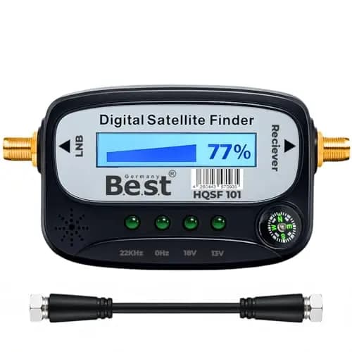 Digitaler Satelliten-Finder | Digitales Messgerät zur schnellen Satellitenausrichtung, inklusive LCD, Kompass & akustischer Tonausgabe | Ideal für Astra 19.2, Hotbird | inkl. F-Kabel und Anleitung