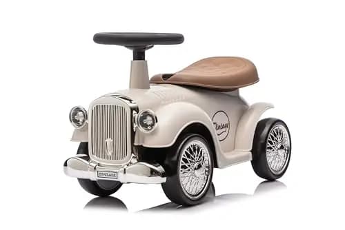 Baroni Toys Vintage Rutschfahrzeug für Kinder von 12 bis 36 Monaten, Retro Rutschauto mit Hupe, Staufach, Lenkstange und stabilen Rädern zum Laufenlernen, 25x59x35 cm (Weiß)