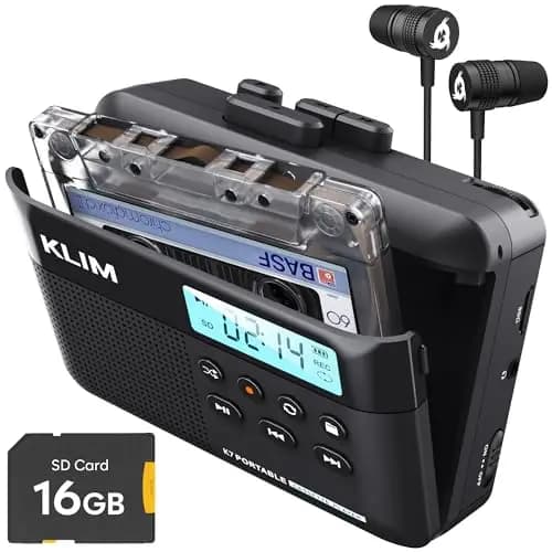 Kassettenspieler mit F1-Ohrhörern - Cassette Player - Kassetten Digitalisieren - Tragbarer Kassettenrekorder - Mikrofon & Lautsprecher - Wiederaufladbarer Akku - 16GB SD-Karte