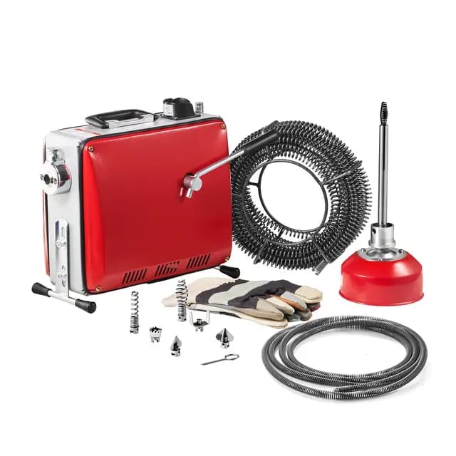 VEVOR Elektrische Rohrreinigungsmaschine, 390 W, 1400 U/min, Abflussreiniger, 12 m x 16 mm & 8 m x 9,5 mm Federkabel, 4,5 m x 16 mm flexible Feder, 6 Schneider, für Rohre mit 50–110 mm Durchmesser