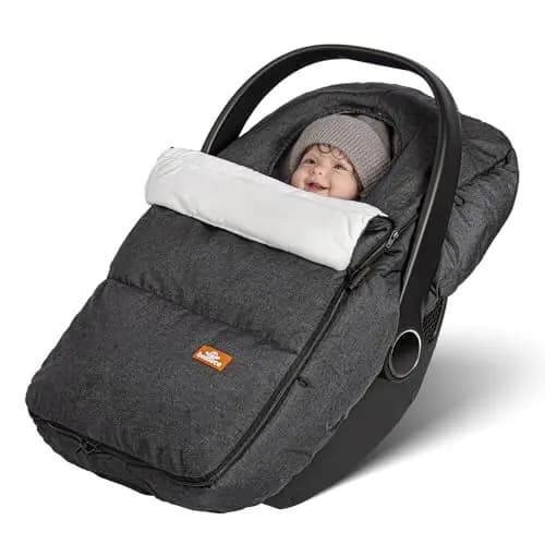 bemece Universal Fußsack Babyschale Winter, Wasserdicht & Winddicht, Für die Meisten Babyschalen Geeignet, Waschmaschinenfest - Dunkelgrau
