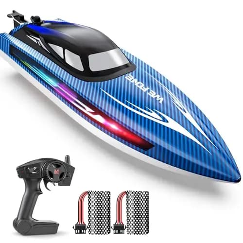 WeFone RC Boot für Kinder,2,4 GHz ferngesteuertes Boot mit LED-Lichtern, 40 Minuten Spielzeit, Wasserdicht & Kentersicher, Ideales Wasser-Spielzeug für Pool & See, Geschenk für Jungen ab 8 Jahren