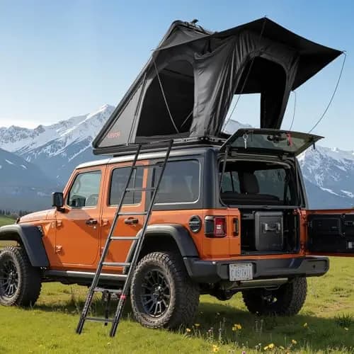 VEVOR Autodachzelt Hartschalen für 2-3 Personen, Campingzelt aus Aluminium mit Dreifarbiger LED-Beleuchtung & 1 Fenster, Wasserfest & Windicht, für Jeep SUV Pickup, 256 x 222 x 152 cm (Aufgeklappt)