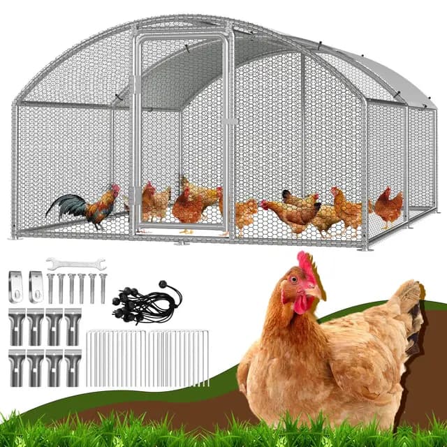 Hühnerstall, 3x4x2m Kuppel Dach Hühnerhaus Freilaufgehege, mit Schloss aus Verzinkter Stahl und Wasserdichtes PE-Farbtuch Tiergehege, Schnell zu reinigen