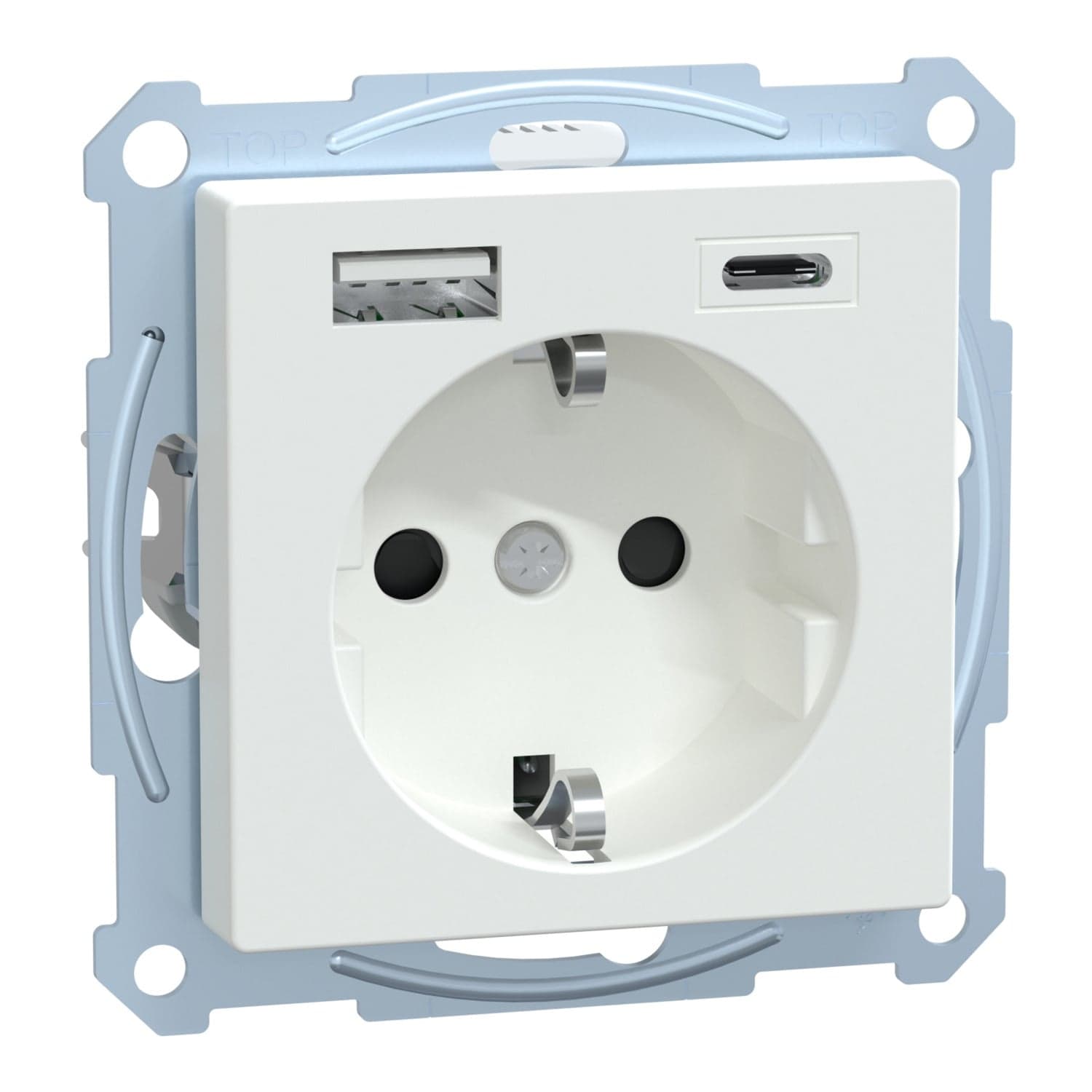 Schutzkontakt Steckdose mit USB Ladegerät, Unterputz, 16 Ampere, 250 Volt, Typ F