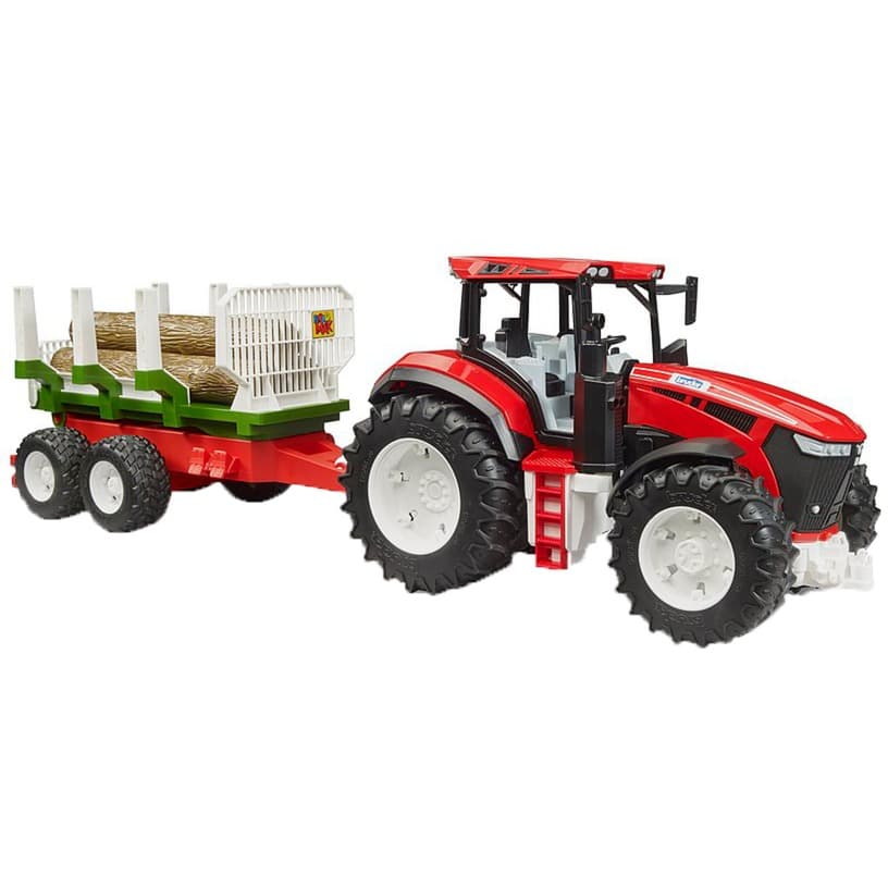 ROADMAX Traktor mit Rückeanhänger und 3 Baumstämmen, Spielfahrzeug