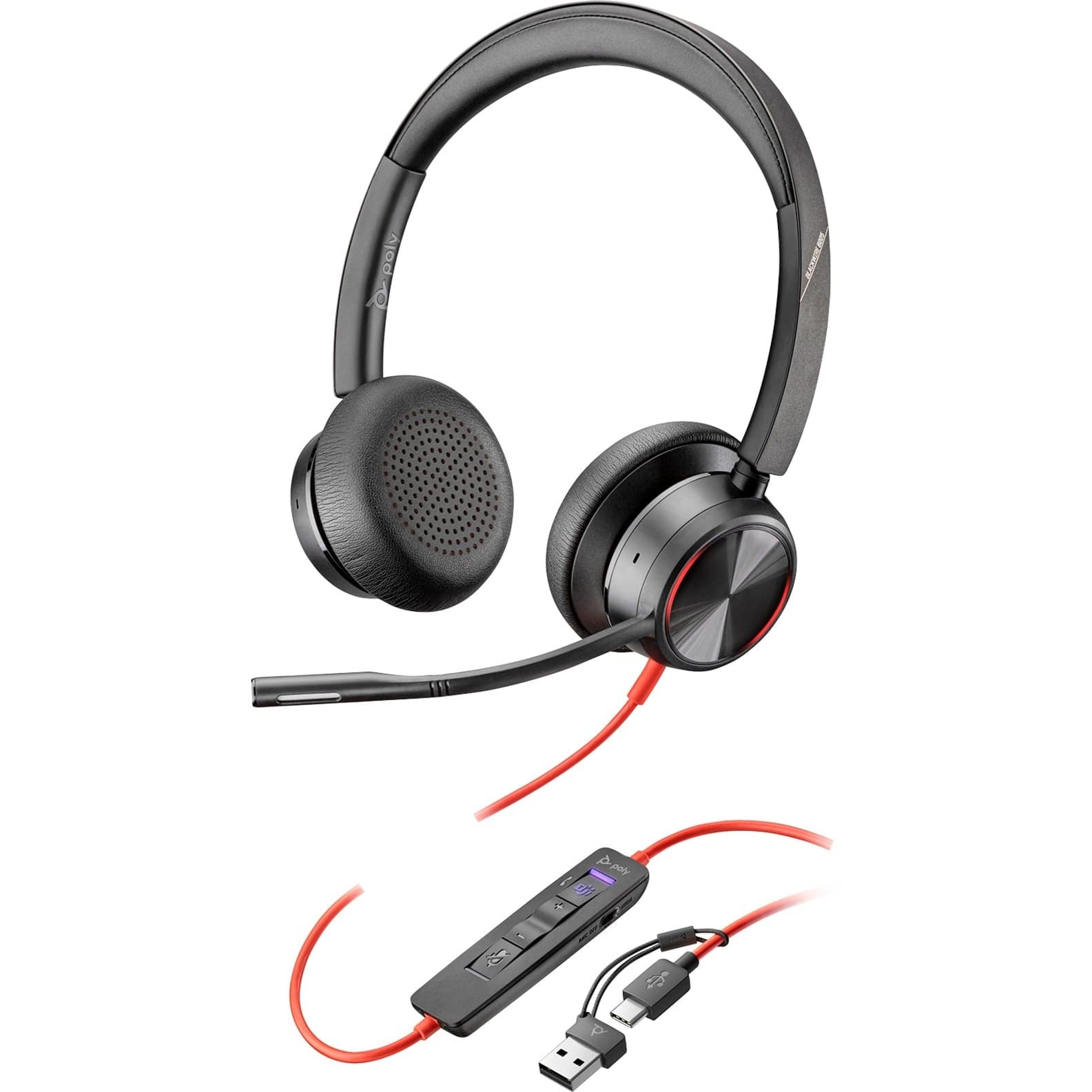 Poly Blackwire 8225 USB-C Stereo-Headset + USB-C/A-Adapter
