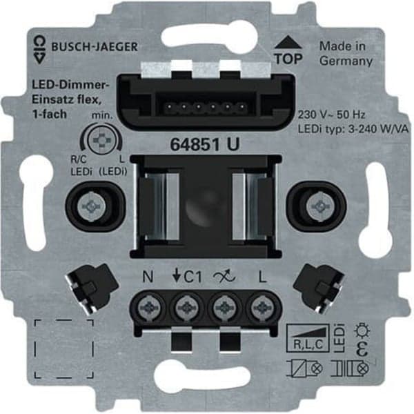 LED-Tastdimmer-Einsatz flex Typ 64851 U, Unterputz, 3-240 Watt, Phasenan- und Phasenabschnitt