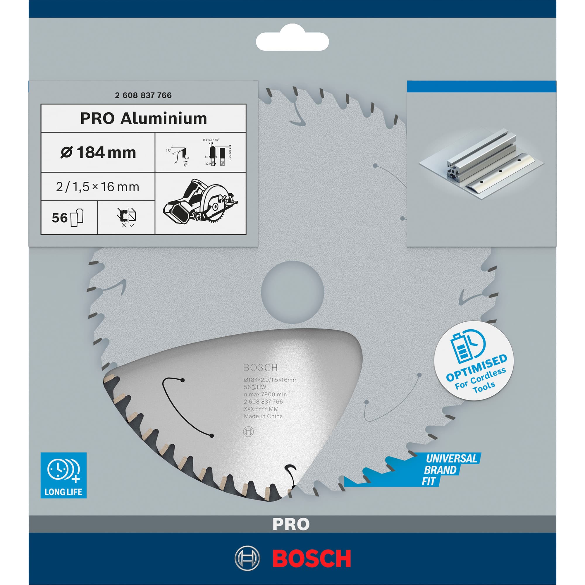 PRO Aluminium cordless Kreissägeblatt, Ø 184mm, 56Z