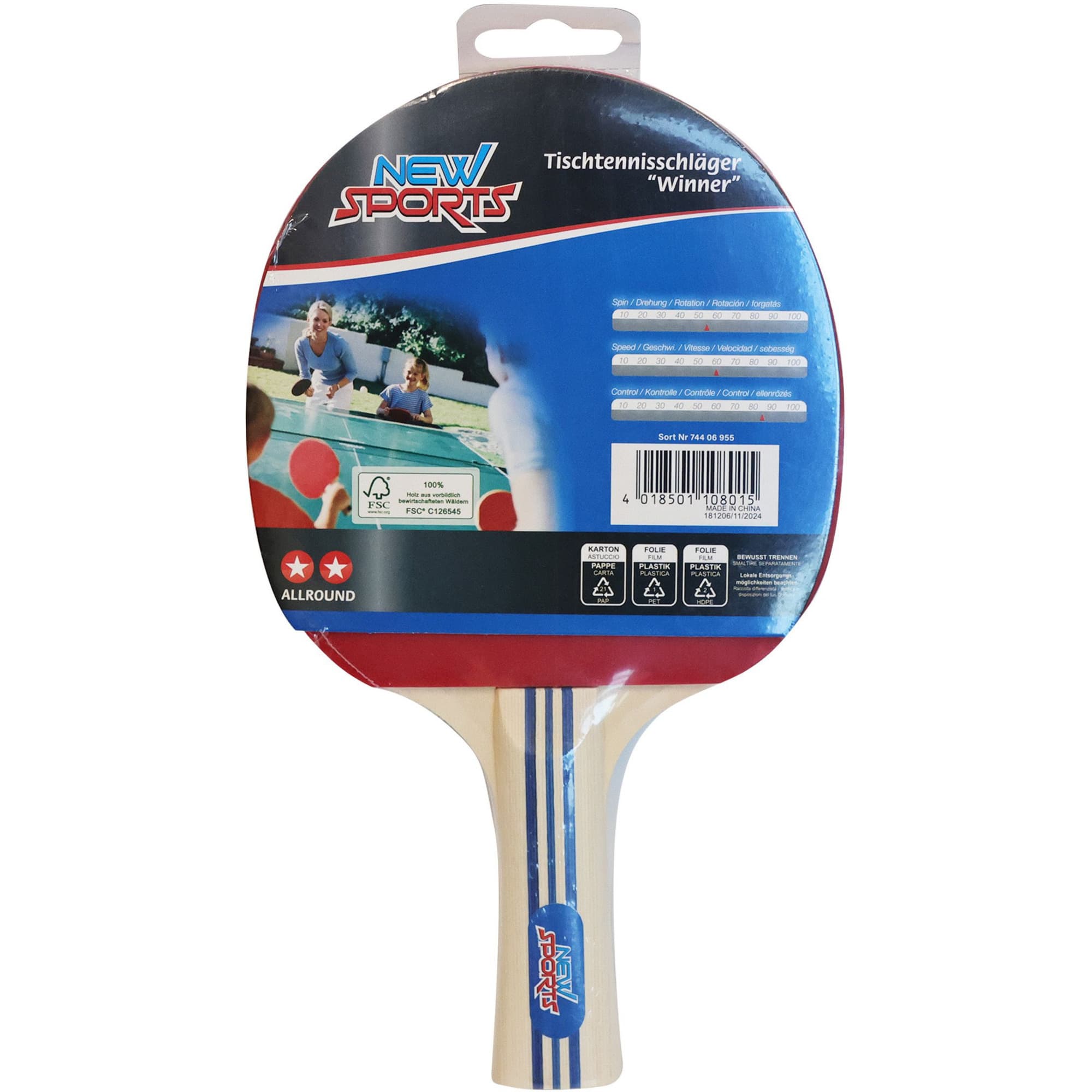 Tischtennisschläger Winner mit Noppen und konkavem Griff, Sportgerät