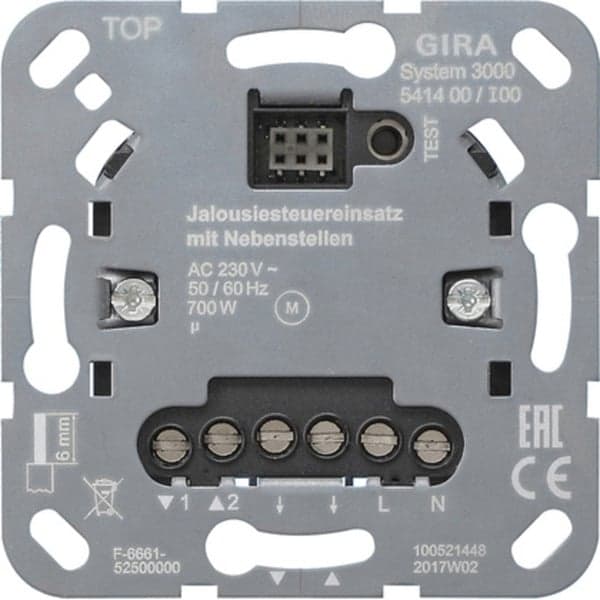 Jalousiesteuereinsatz mit Nebenstelleneingang Typ 541400, Unterputzmontage, 230 Volt, Schalter