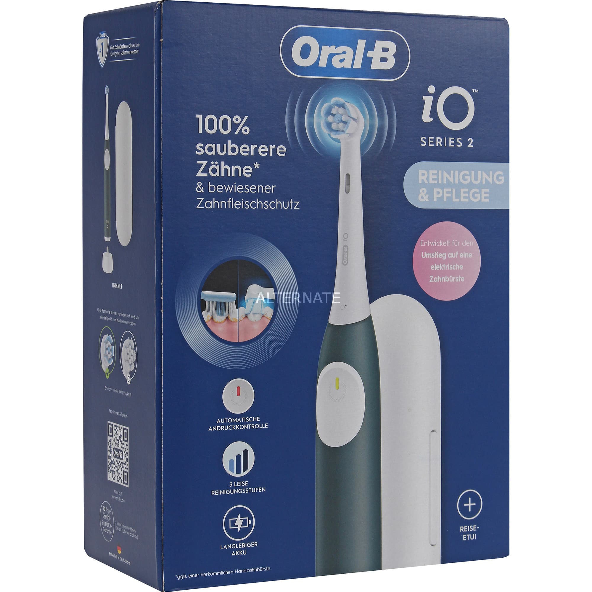 Oral-B iO Series 2 mit Reiseetui Forest Green, Elektrische Zahnbürste