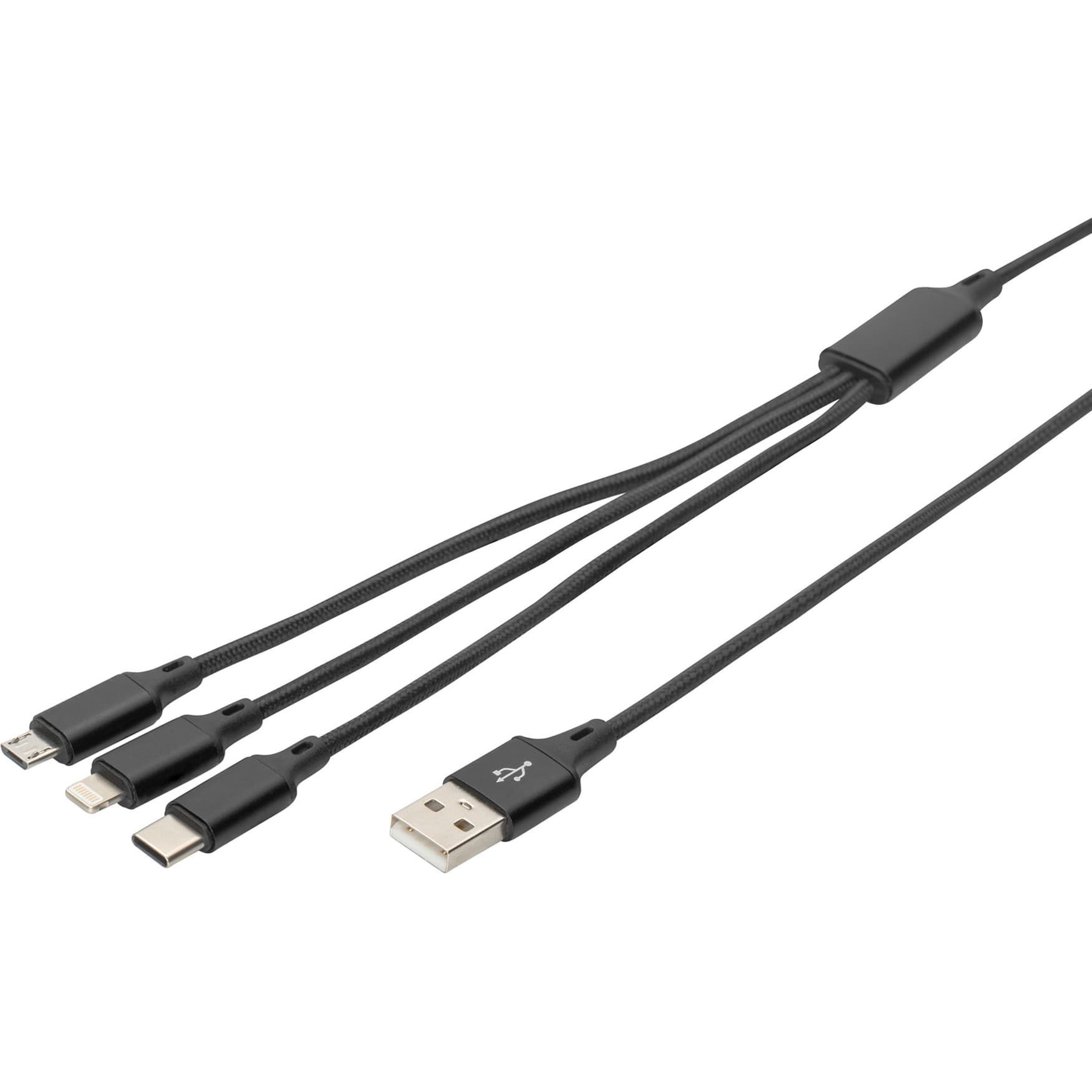 3-in-1 Ladekabel, USB-A > Lightning + USB-C + Micro-USB