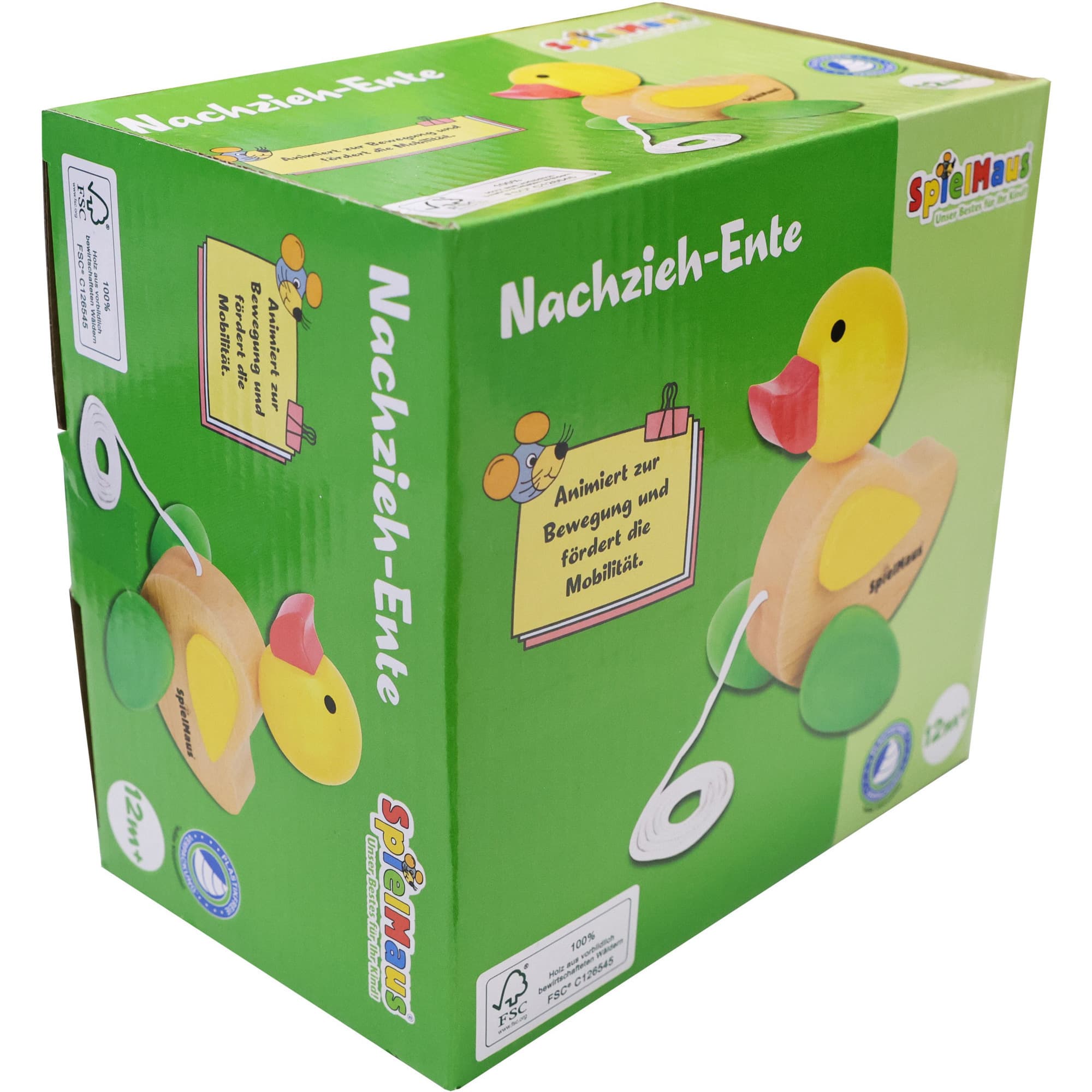 Nachziehente aus Holz, ca. 12,5x15x13,5 cm, für Kinder ab 12 Monaten, Spiel