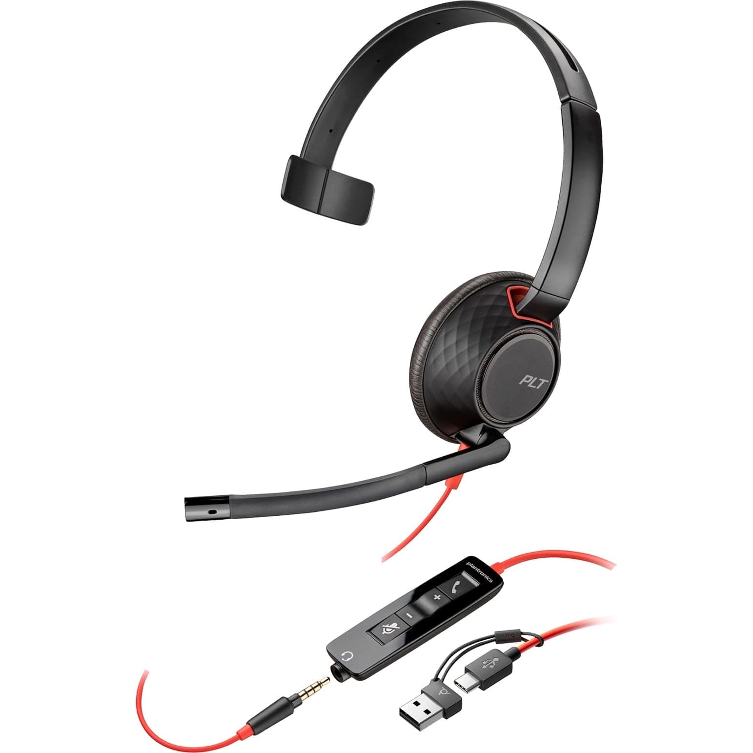 Poly Blackwire 5210 Monaural USB-C-Headset +3,5-mm-Stecker +USB-C/A-Adapter