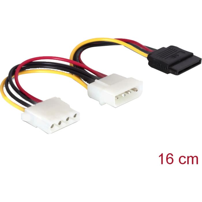 Stromkabel 4 Pin Stecker > SATA 15 Pin Buchse + Floppy 4 Pin Buchse, Y-Kabel