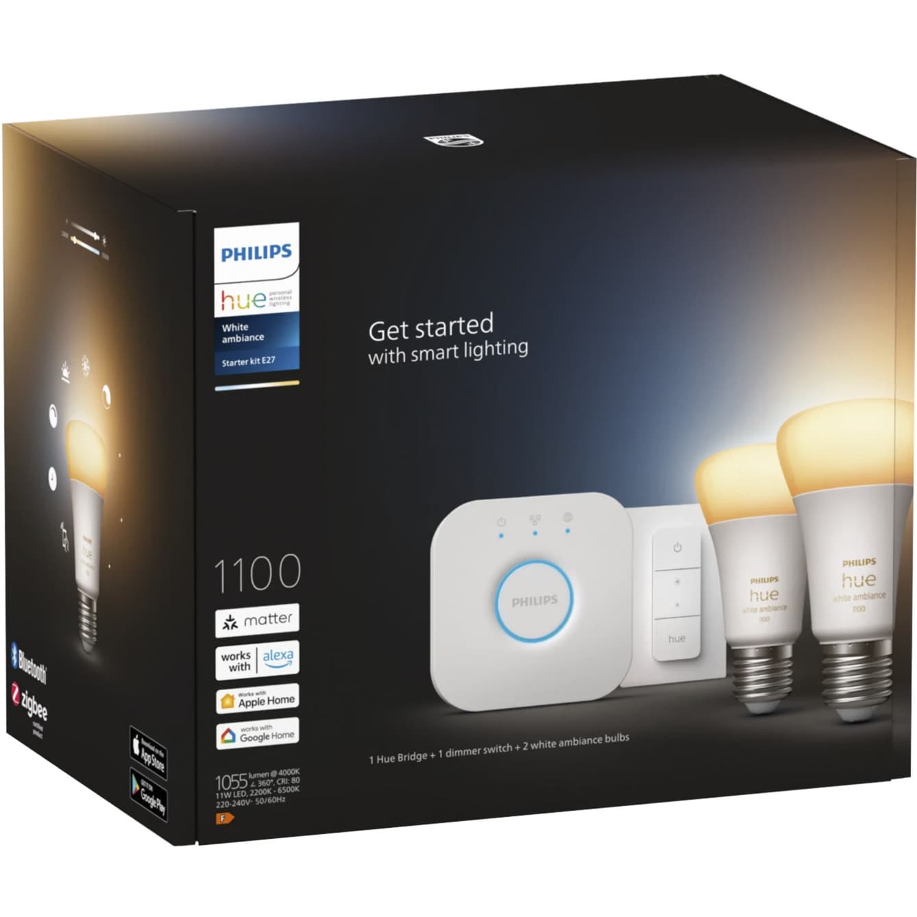 White Ambiance Starter-Set: E27 Lampe A60 Doppelpack + Dimmschalter, LED-Lampe