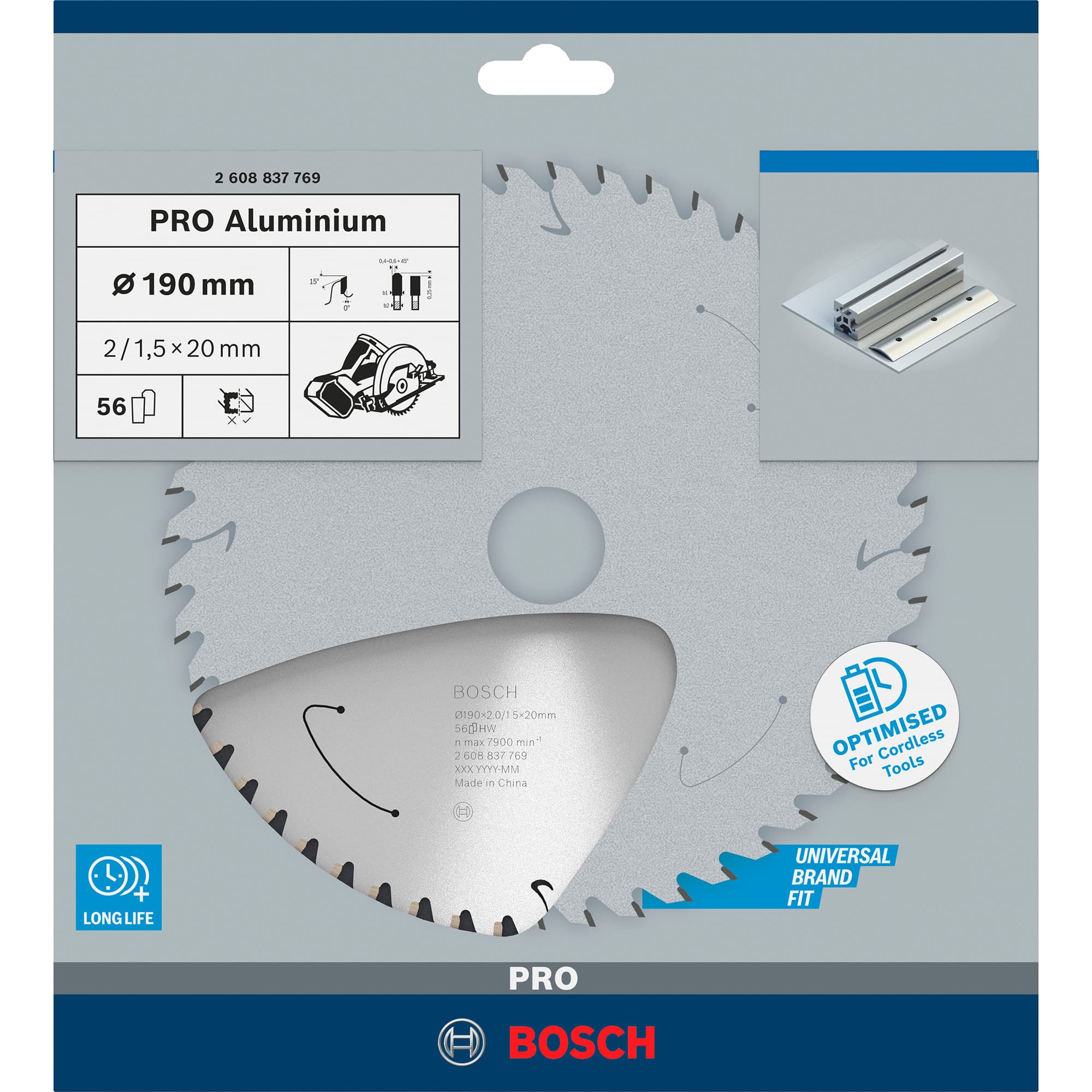 PRO Aluminium cordless Kreissägeblatt, Ø 190mm, 56Z