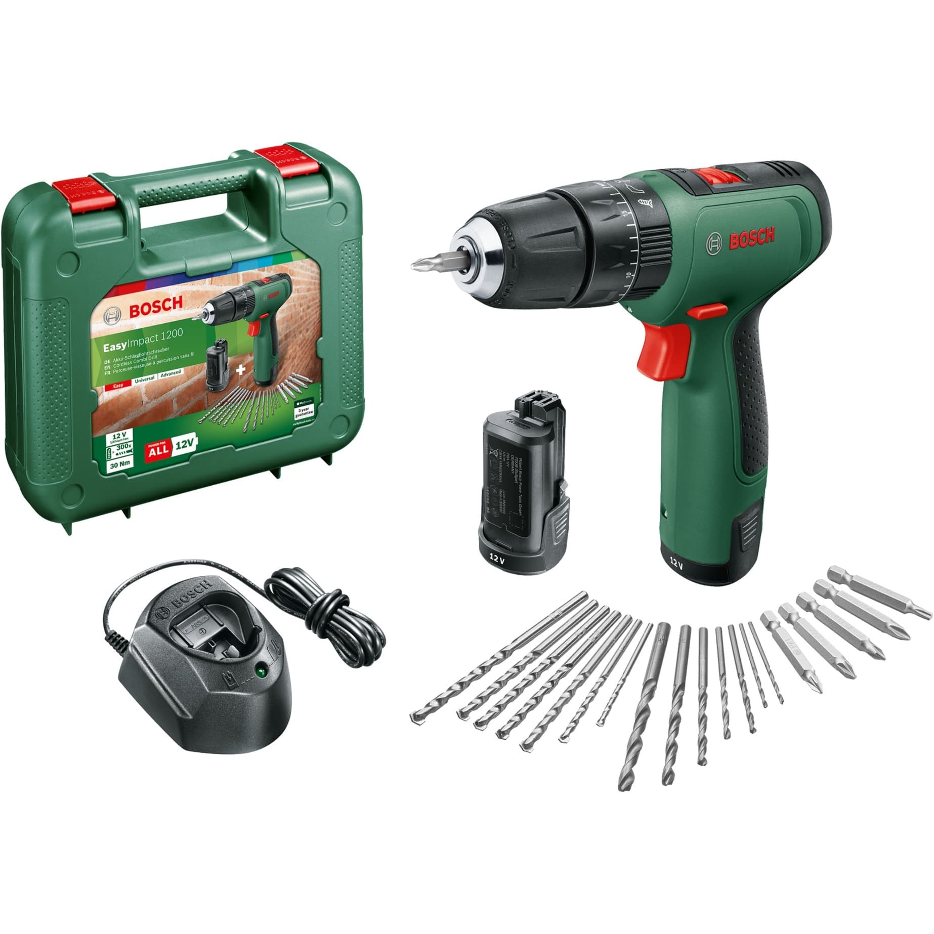 Akku-Schlagbohrschrauber EasyImpact 1200 + Bit- und Bohrer-Set