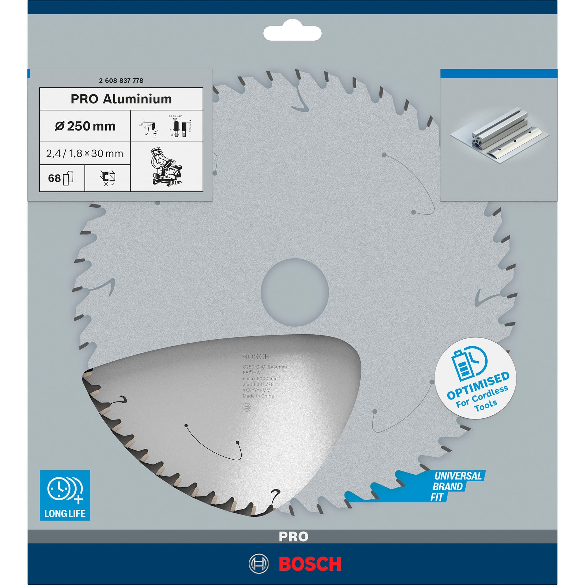 PRO Aluminium cordless Kreissägeblatt, Ø 250mm, 68Z