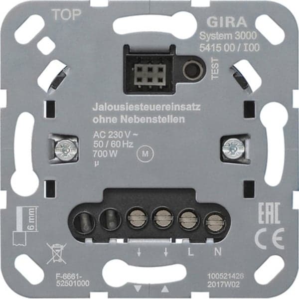 Jalousiesteuereinsatz ohne Nebenstelleneingang Typ 541500, Unterputzmontage, 230 Volt, Schalter