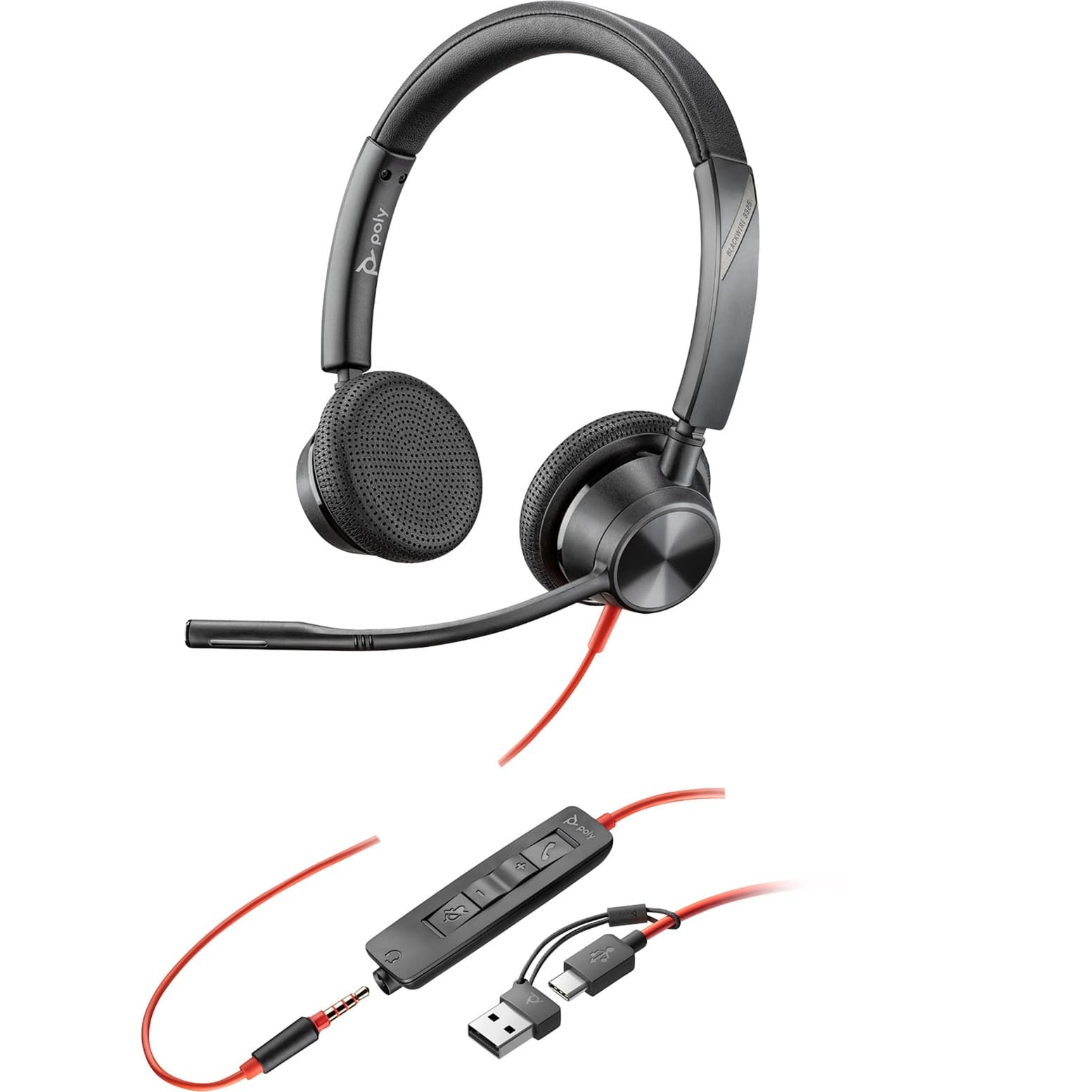 Poly Blackwire 3325 USB-C Stereo-Headset + 3,5 mm-Stecker + USB-C/A-Adapter