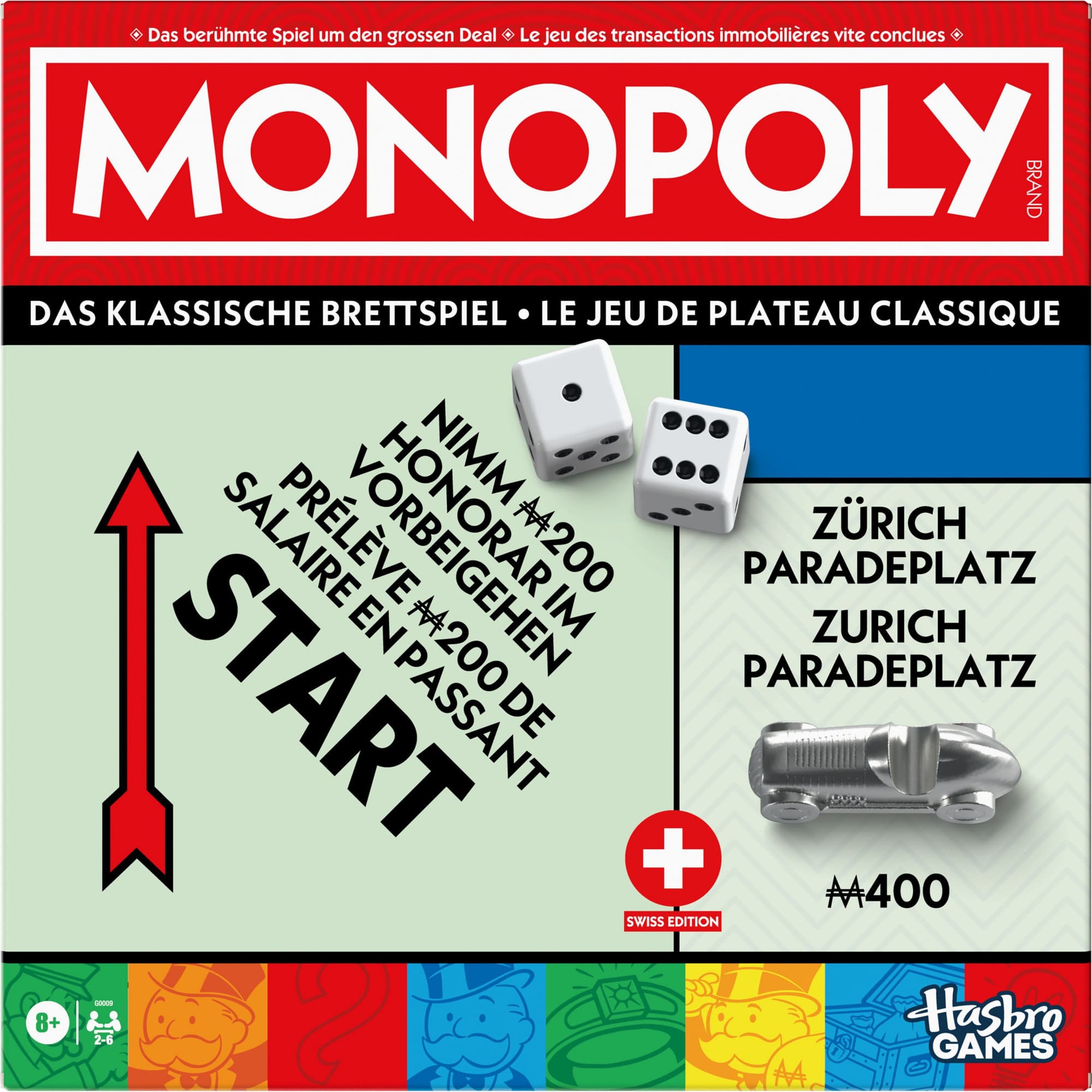 Monopoly Schweiz Familienspiel mit großem Spielplan und praktischem Aufbewahrungsfach, Brettspiel