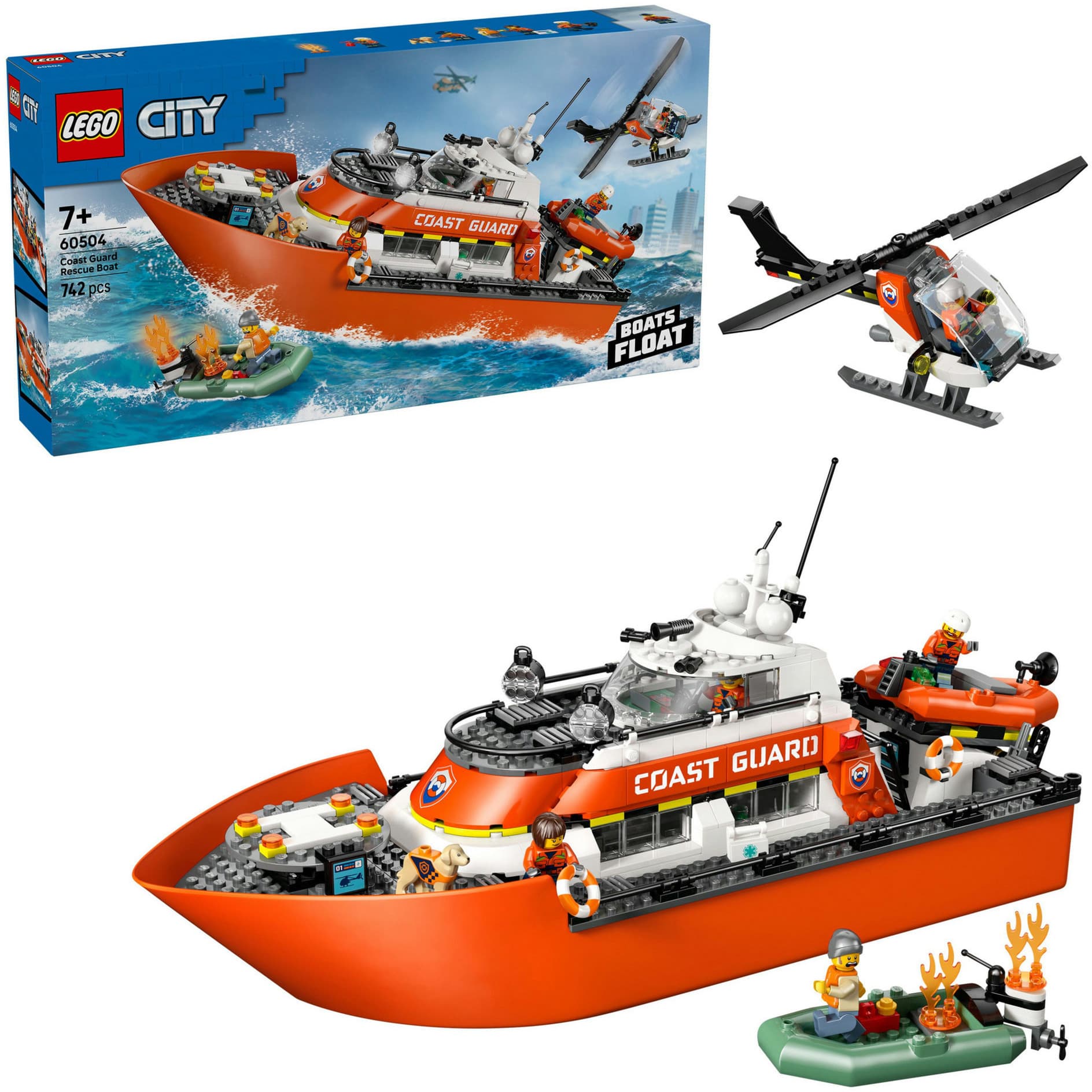 60504 City Rettungsboot der Küstenwache mit Hubschrauber, Konstruktionsspielzeug