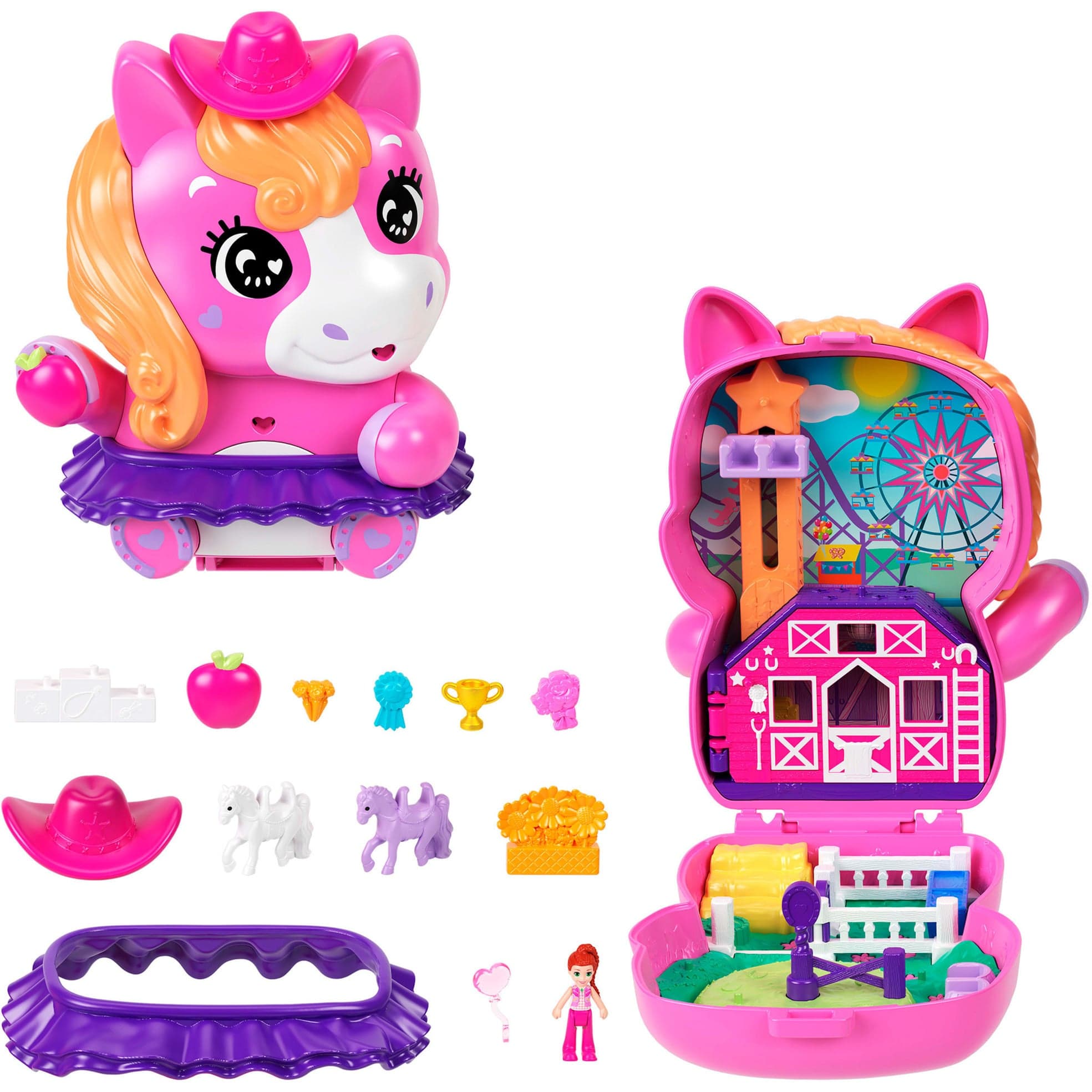 Polly Pocket Pony Rodeo Schatulle Spielset mit Puppe und Pferdchen
