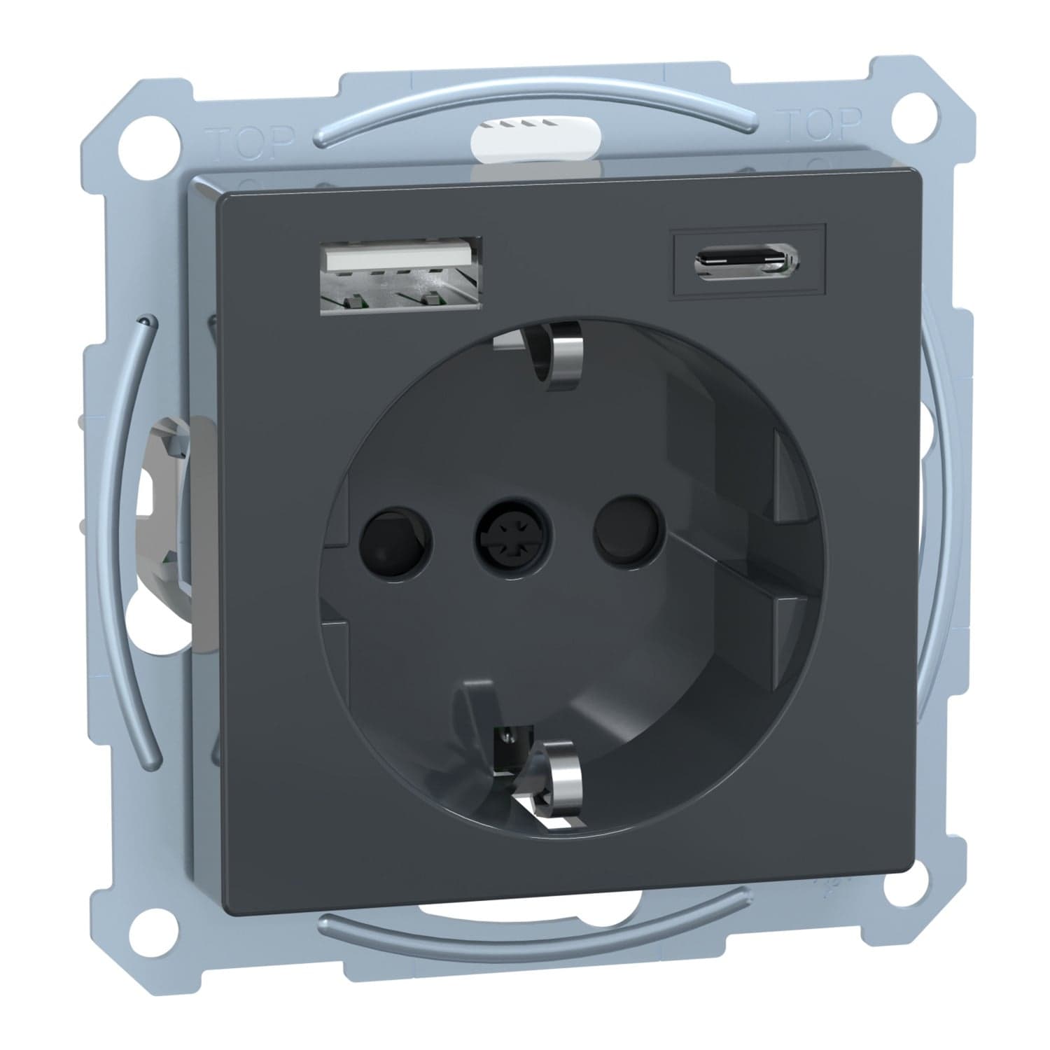 Schutzkontakt Steckdose mit USB Ladegerät, Unterputz, 16 Ampere, 250 Volt, Typ F