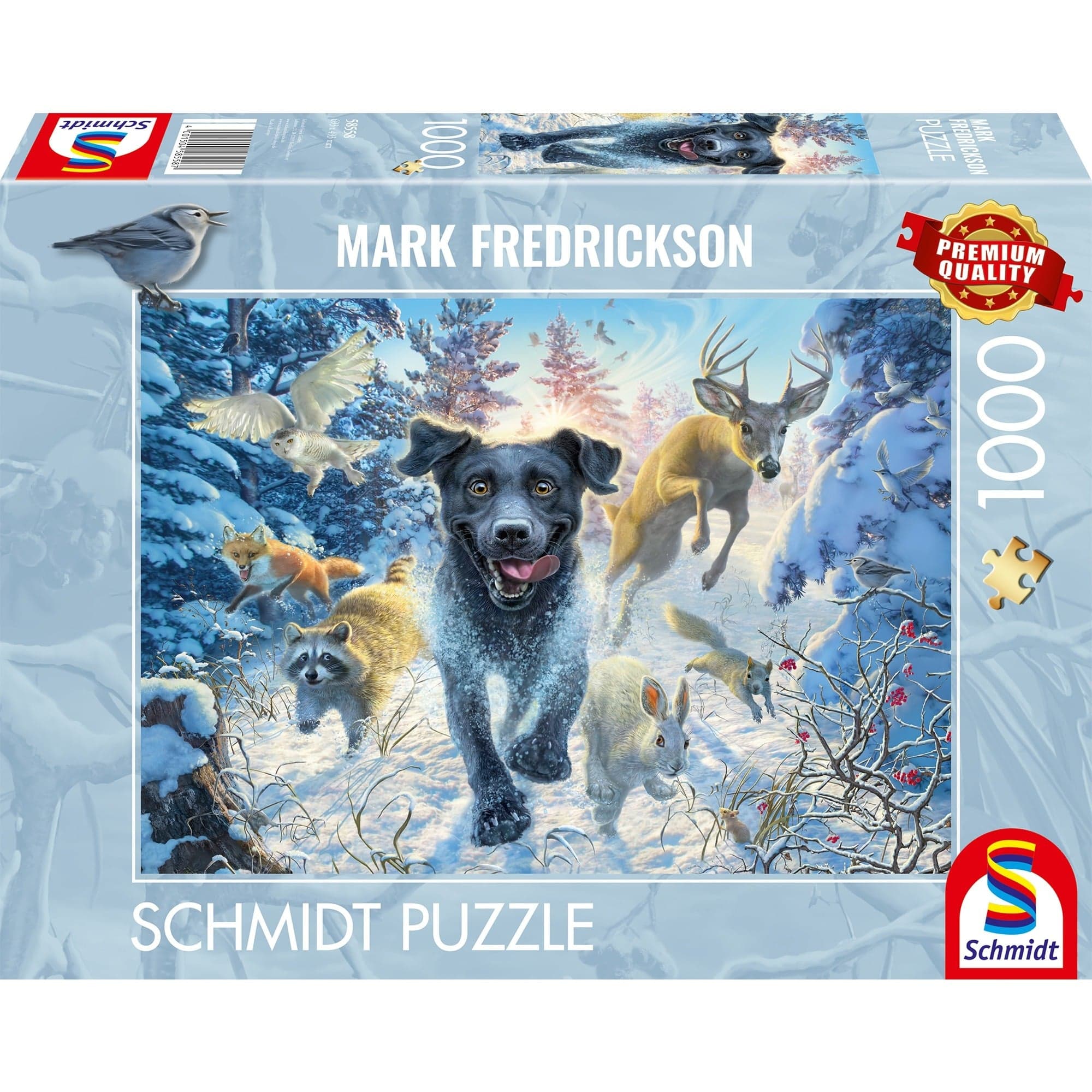 Mark Fredrickson: Hundeliebe - schwarzer Labrador im Schnee, Puzzle