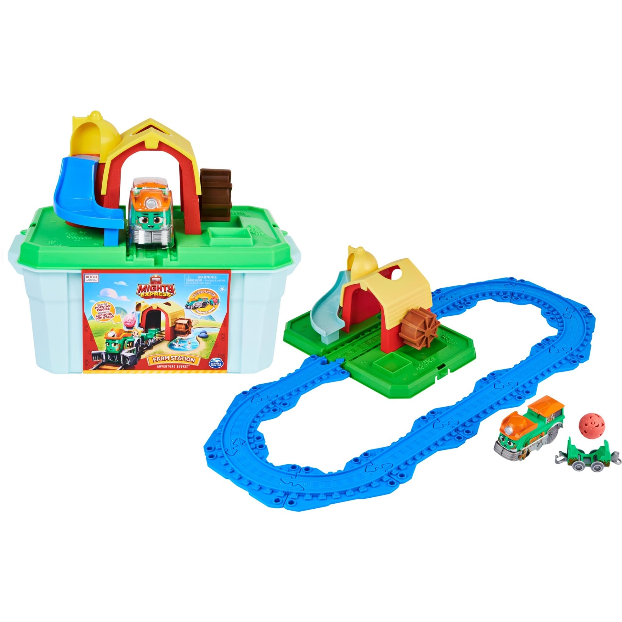 Mighty Express Farmbahnhof Spielset mit Farm-Frieda, Spielfahrzeug