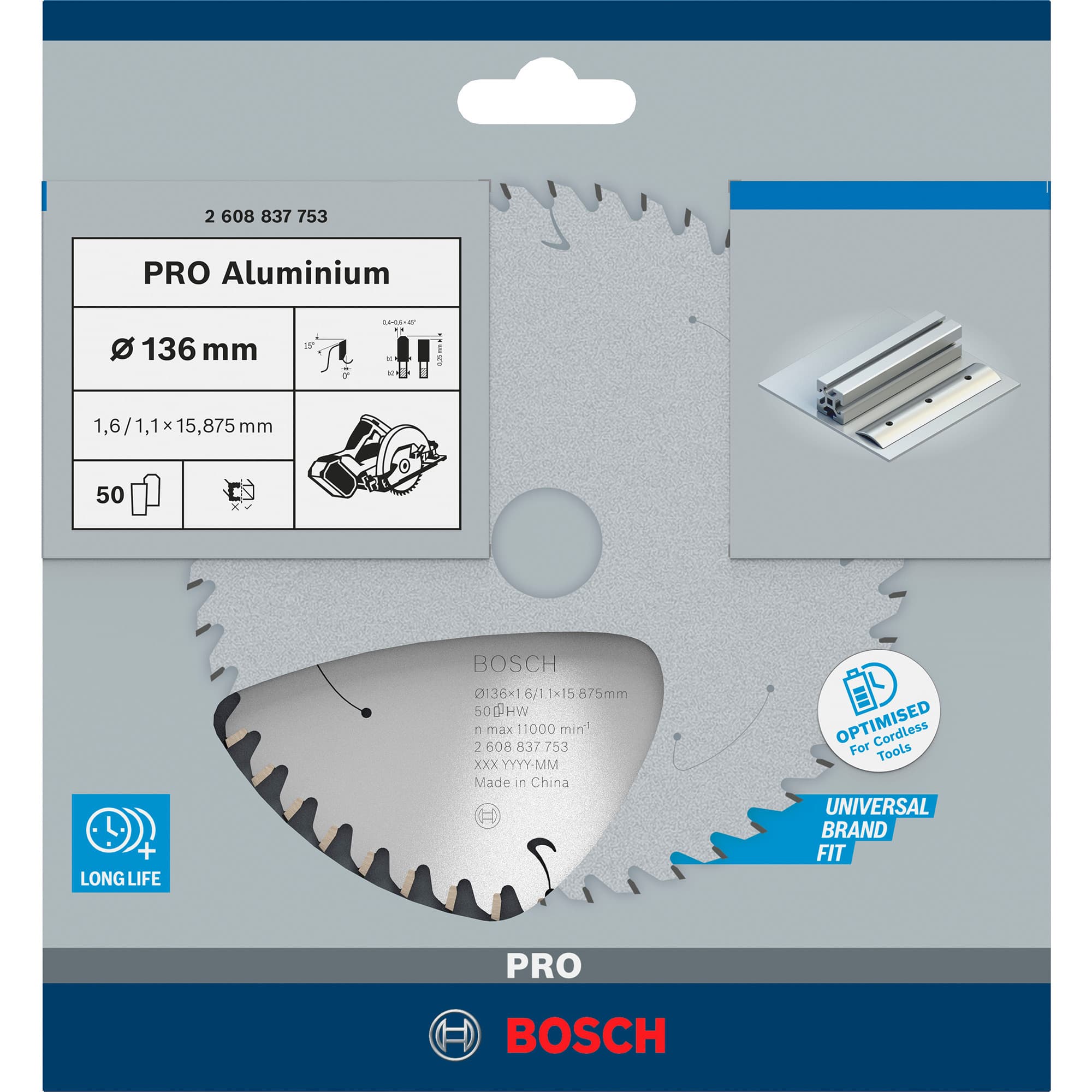 PRO Aluminium cordless Kreissägeblatt, Ø 136mm, 50Z