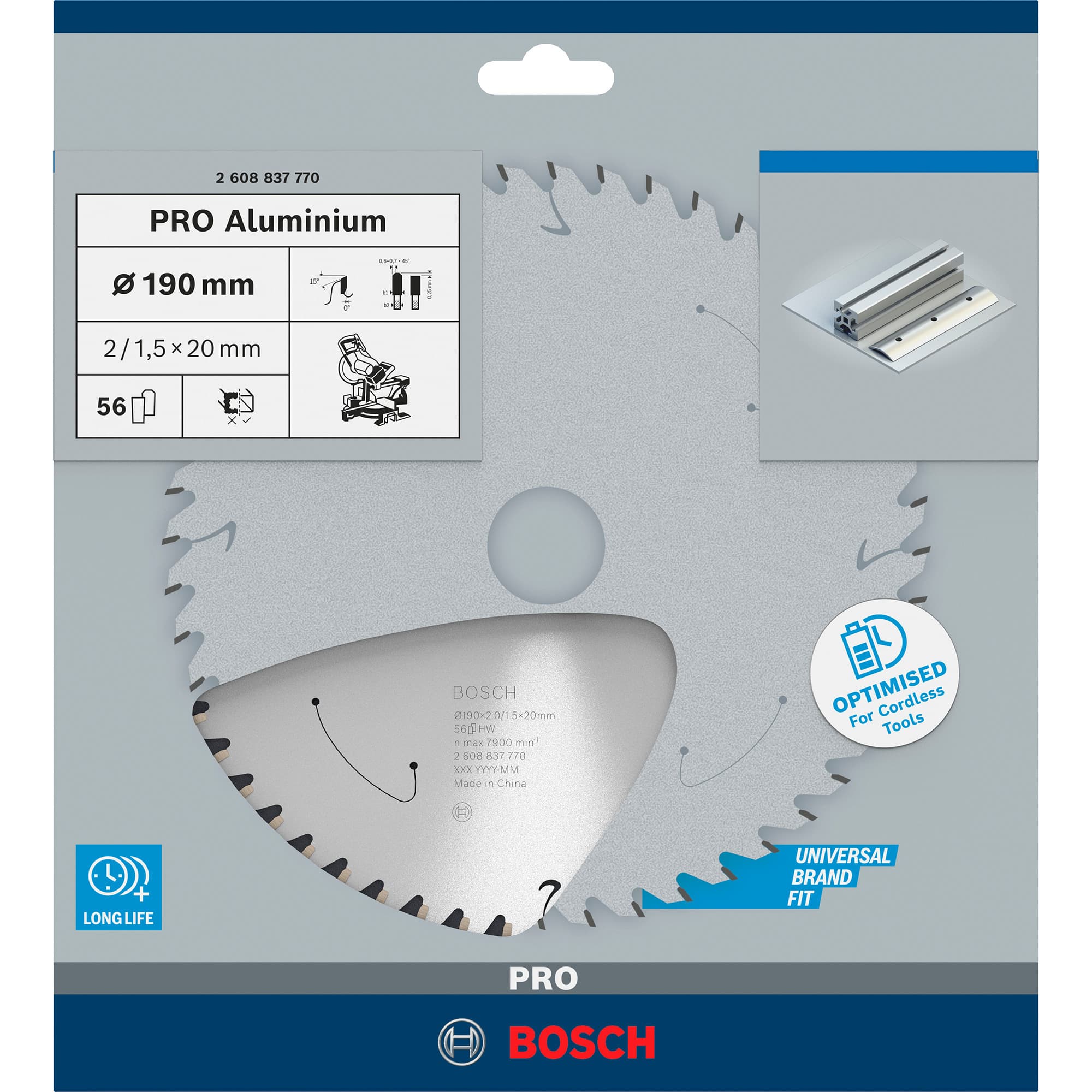 PRO Aluminium cordless Kreissägeblatt, Ø 190mm, 56Z