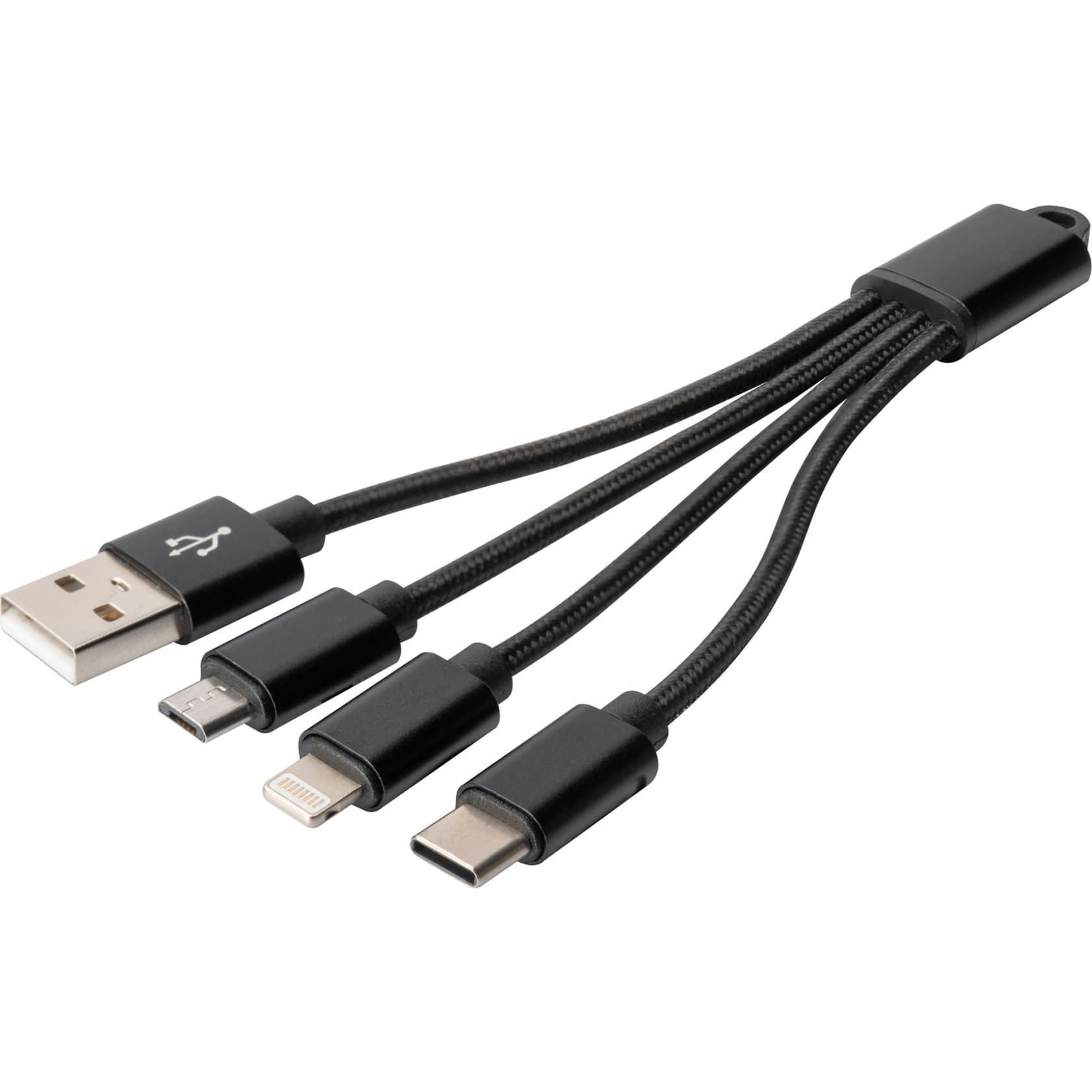 3-in-1 Ladekabel, USB-A 2.0 > Lightning + USB-C + Micro-USB